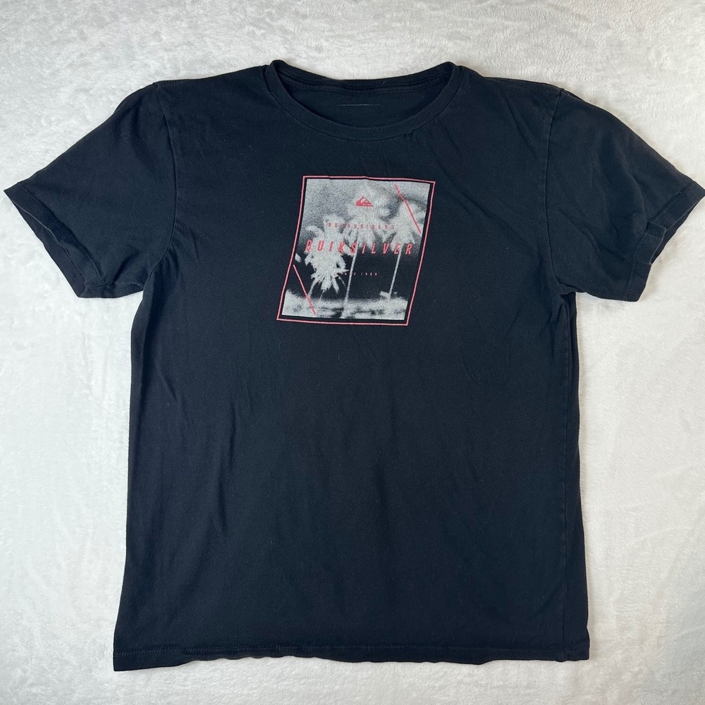 Quiksilver Boardriders Mens Graphic T-Shirt Black Palm Tree Surf Tee Large